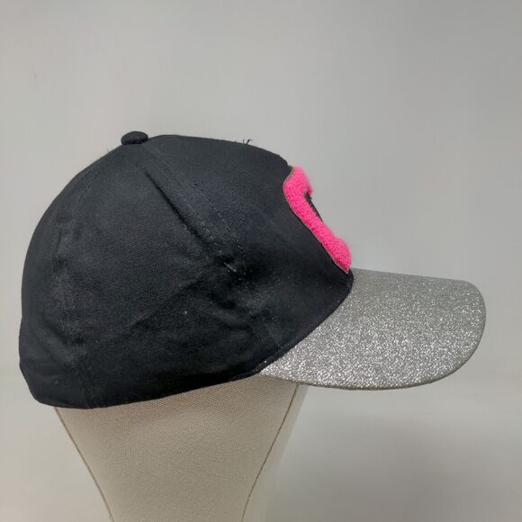 Justice Girl's Strapback Hat Black Size OS Shiny Sparkly Fuzzy C Logo - Picture 4 of 7